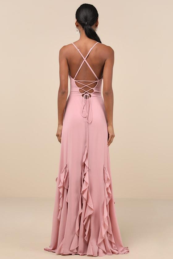 Priela Pink Ruffled Lace-Up Maxi Dress Product Image