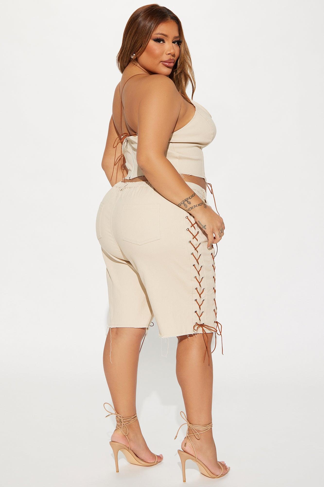 Jodi Lace Up Short Set - Tan Product Image
