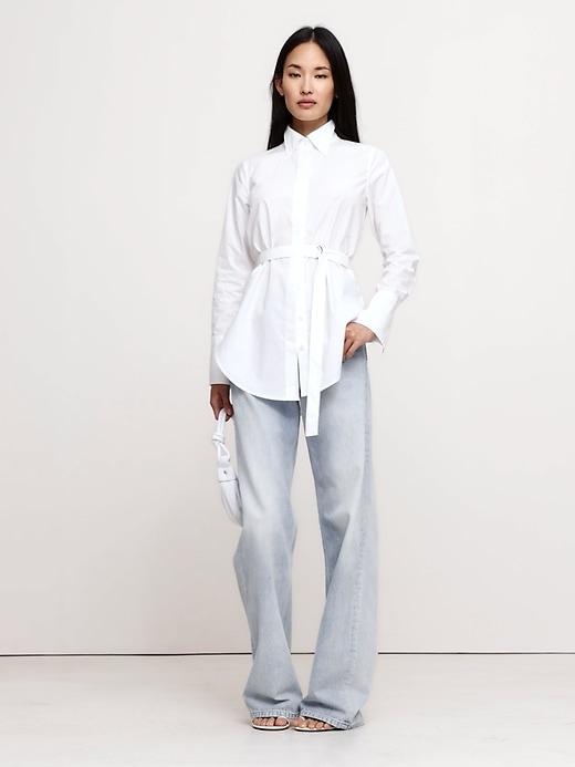 Cotton Poplin Belted Tunic Shirt Product Image
