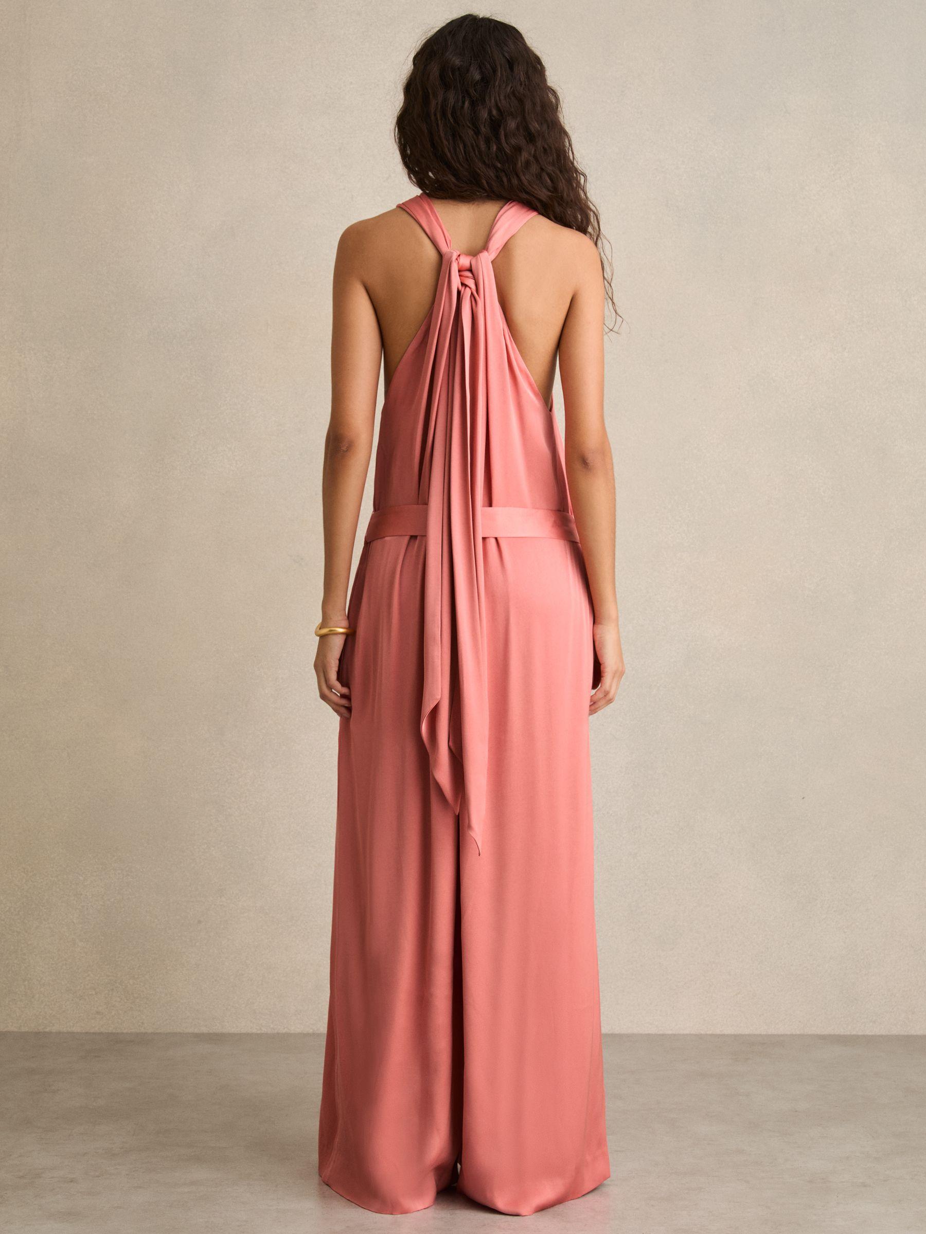 Petite Satin Wide-Leg Draped Jumpsuit in Pink Product Image
