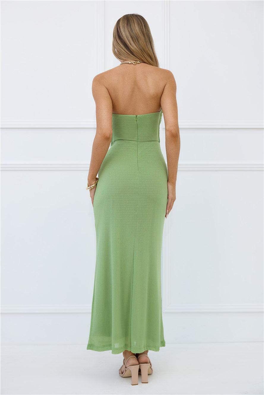 High Gloss Affair Strapless Maxi Dress Sage Product Image