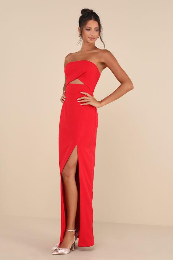 Extravagant Persona Red Strapless Cutout Column Maxi Dress Product Image