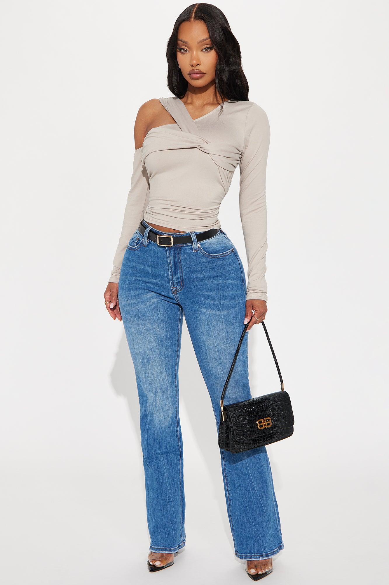 Emory Twist Off Shoulder Top - Taupe Product Image