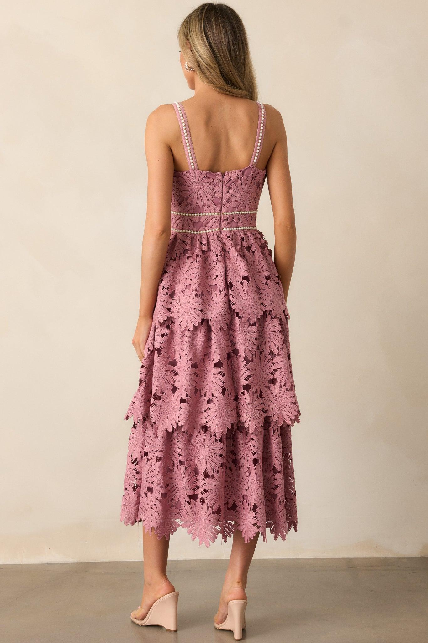 My Love Language Dusty Pink Floral Embroidered Midi Dress Product Image