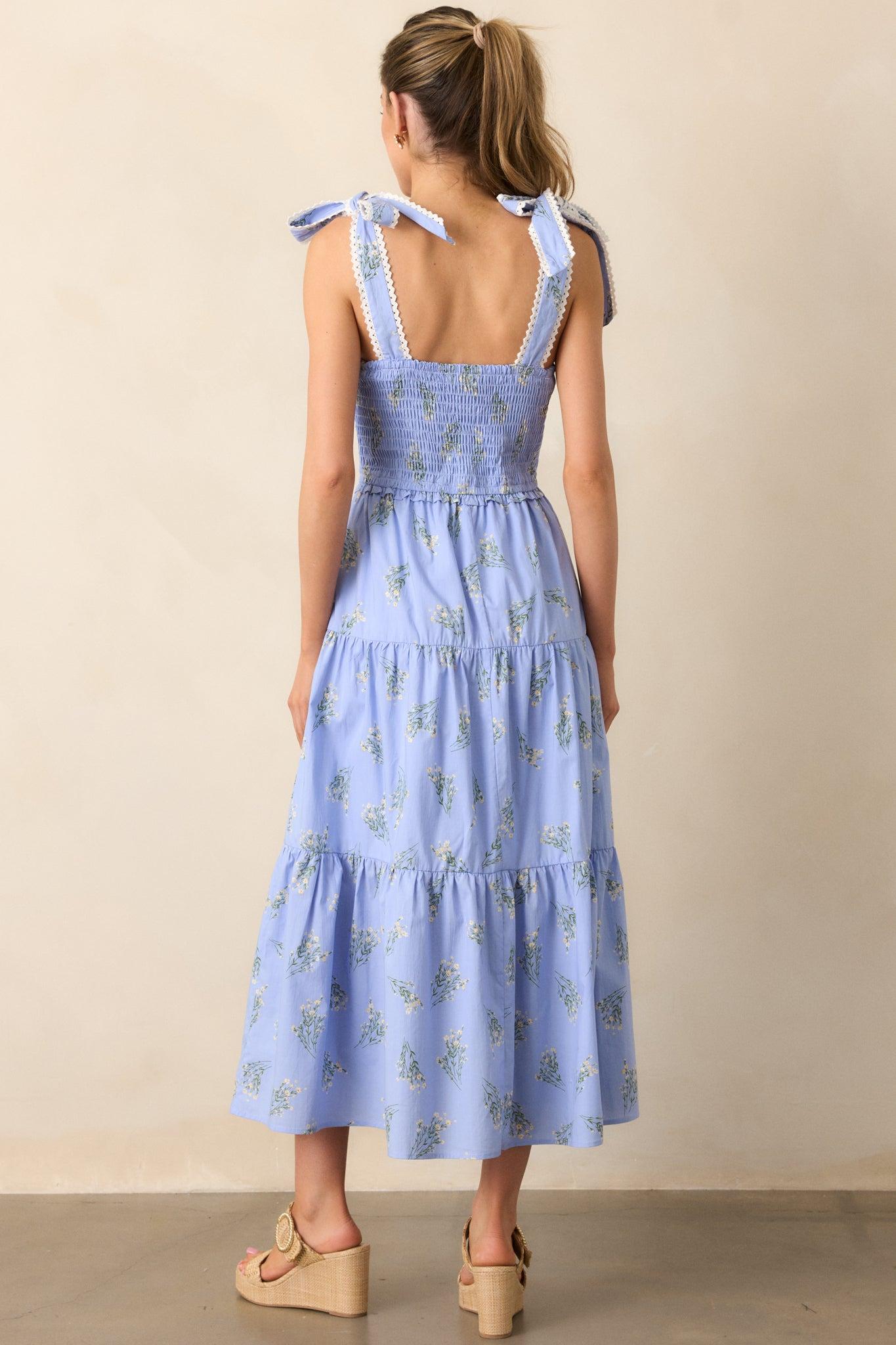 Take Me Away Cotton Periwinkle Floral Smocked Maxi Dress Product Image