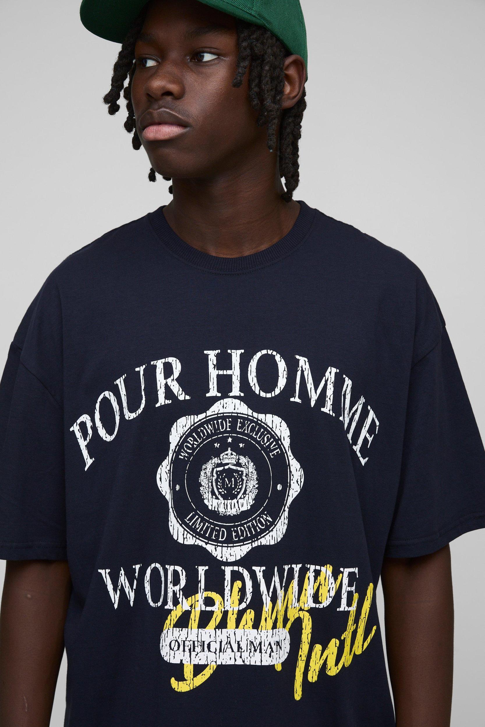 Oversized Homme Varsity Crest Graphic T Shirt | boohooMAN USA Product Image