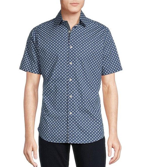 Cremieux Premium Denim Geometric Print Stretch Short Sleeve Woven Shirt Product Image