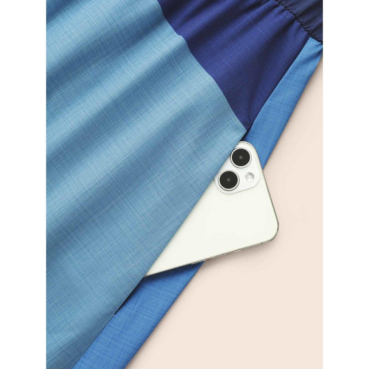 Plus Size Shirt Collar Colorblock Contrast Midi Dress DarkBlue Women Elegant Contrast Shirt collar Long Sleeve Curvy BloomChic 12/L Product Image