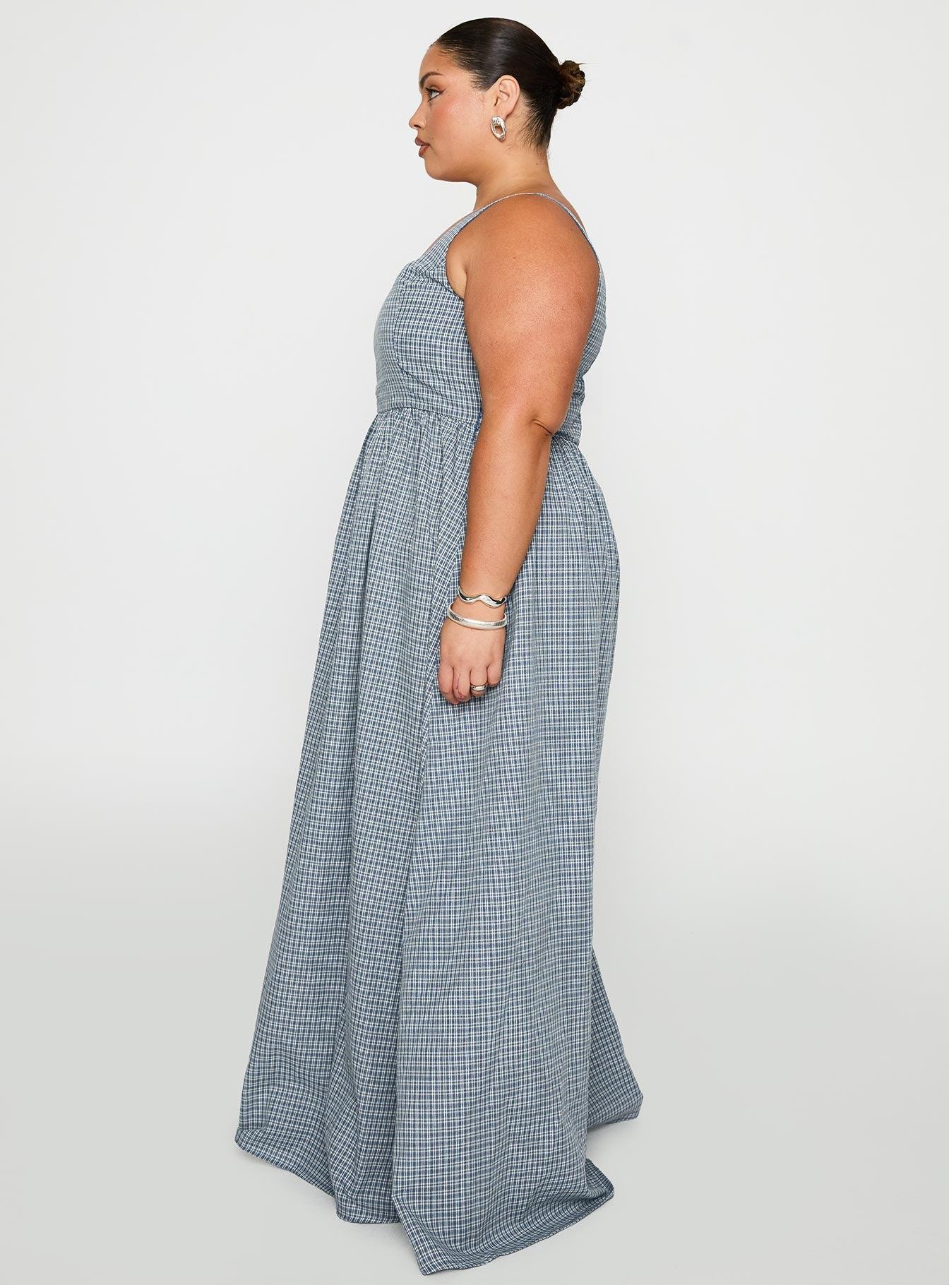 Cartmel Check Maxi Dress Navy Curve Product Image