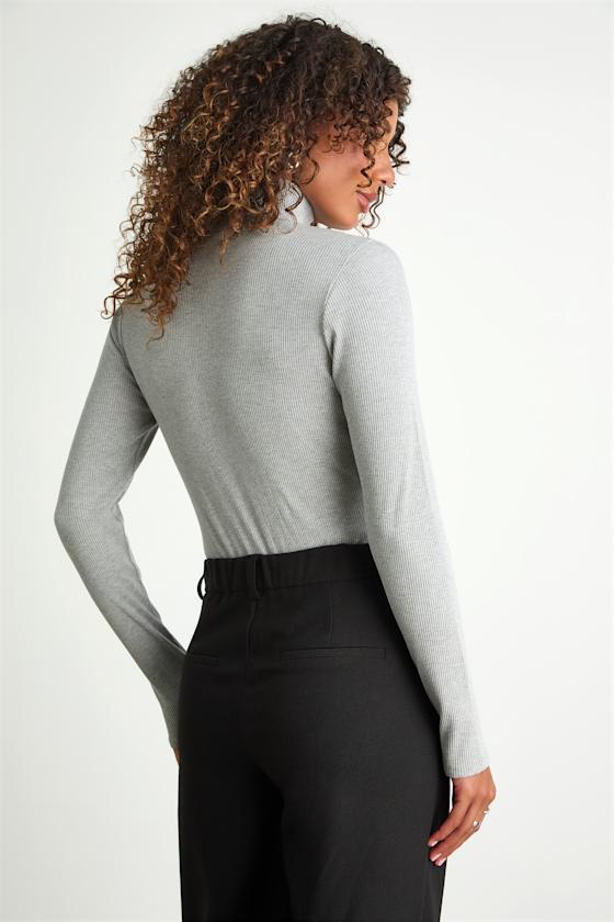 Wilde Heather Grey Ribbed Long Sleeve Mock Neck Bodysuit Product Image