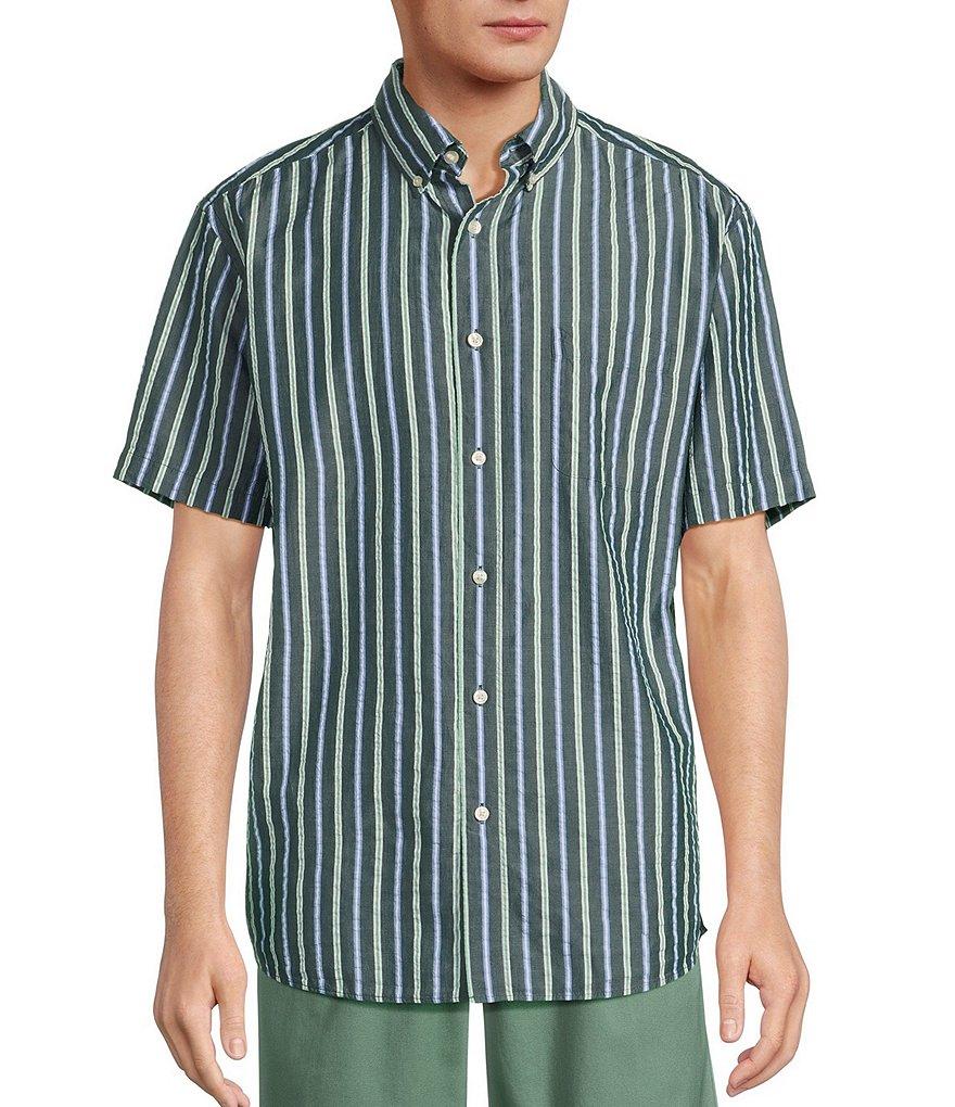 Roundtree & Yorke Short Sleeve Stripe Seersucker Sport Shirt Product Image