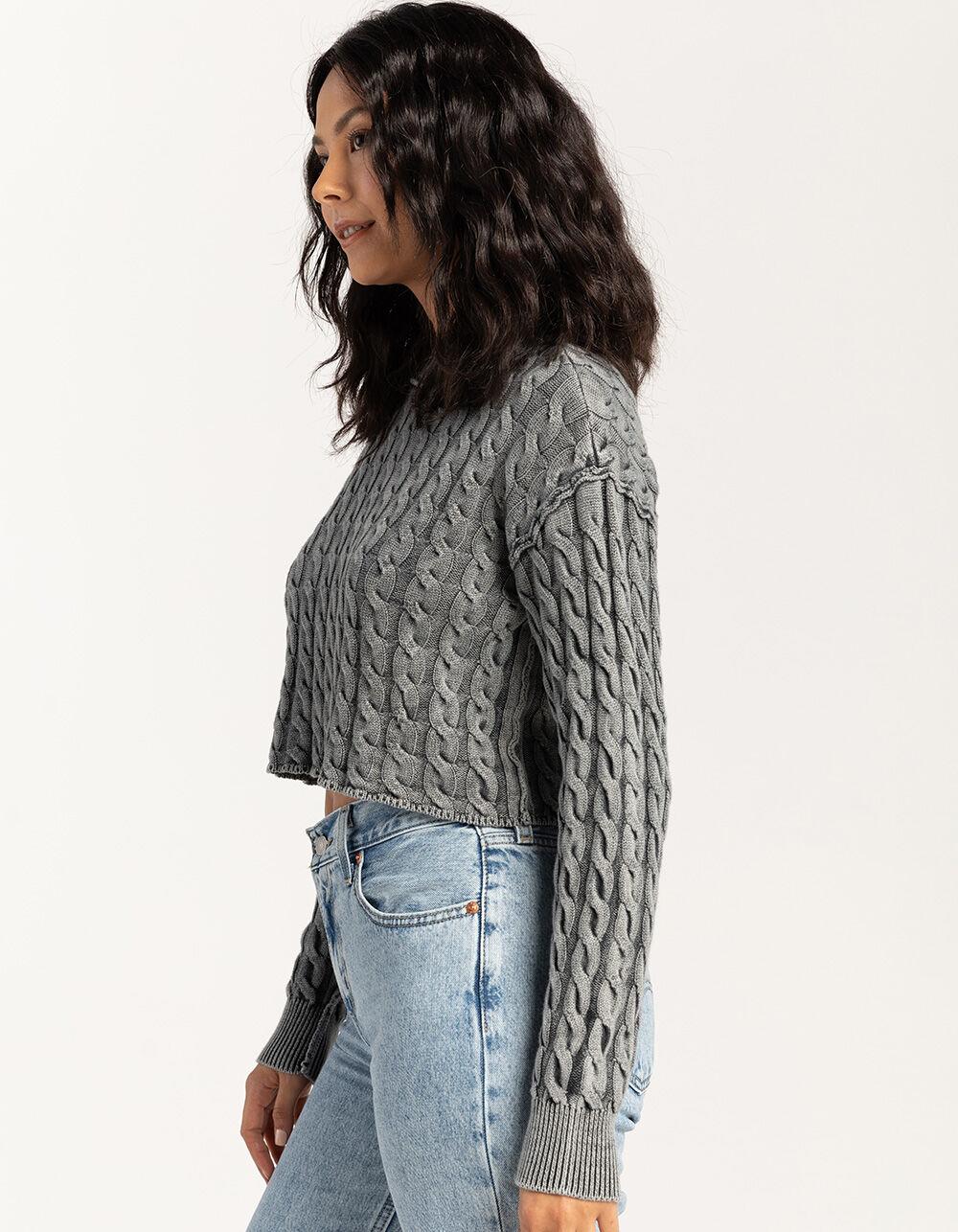 FULL TILT Washed Cable Womens Crop Sweater - BLACK Product Image