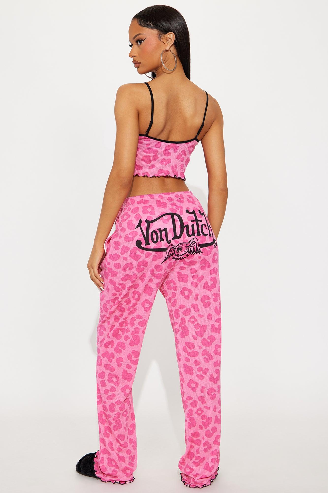 Von Dutch Waffle Cami PJ Pant Set - Hot Pink Product Image