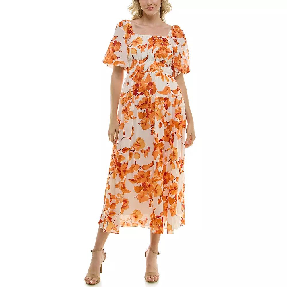 Women's Taylor Squareneck Ruffled Maxi Dress, Size: 2, Cream Vivid Orange Product Image