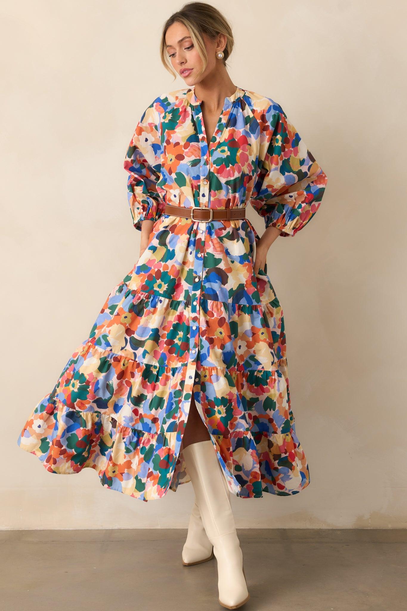 Prosperina Adelaide Orange Multi Floral Print Cotton Maxi Dress L / Orange Product Image