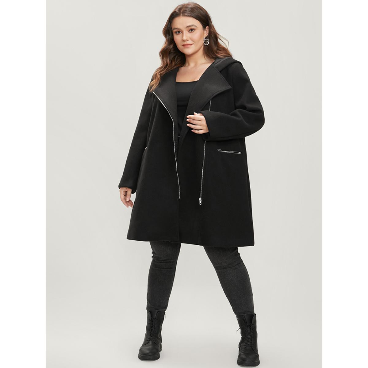 Plus Size Solid Pocket Zip Up Hooded Coat Women Black Casual Zipper Ladies Dailywear Winter Coats BloomChic 30/6X Product Image