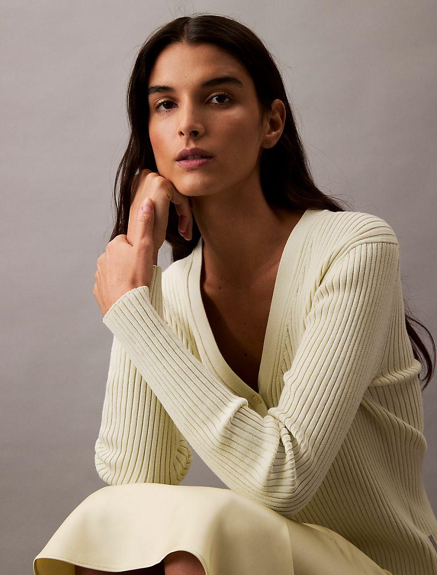 Smooth Cotton Rib Sweater Cardigan Product Image