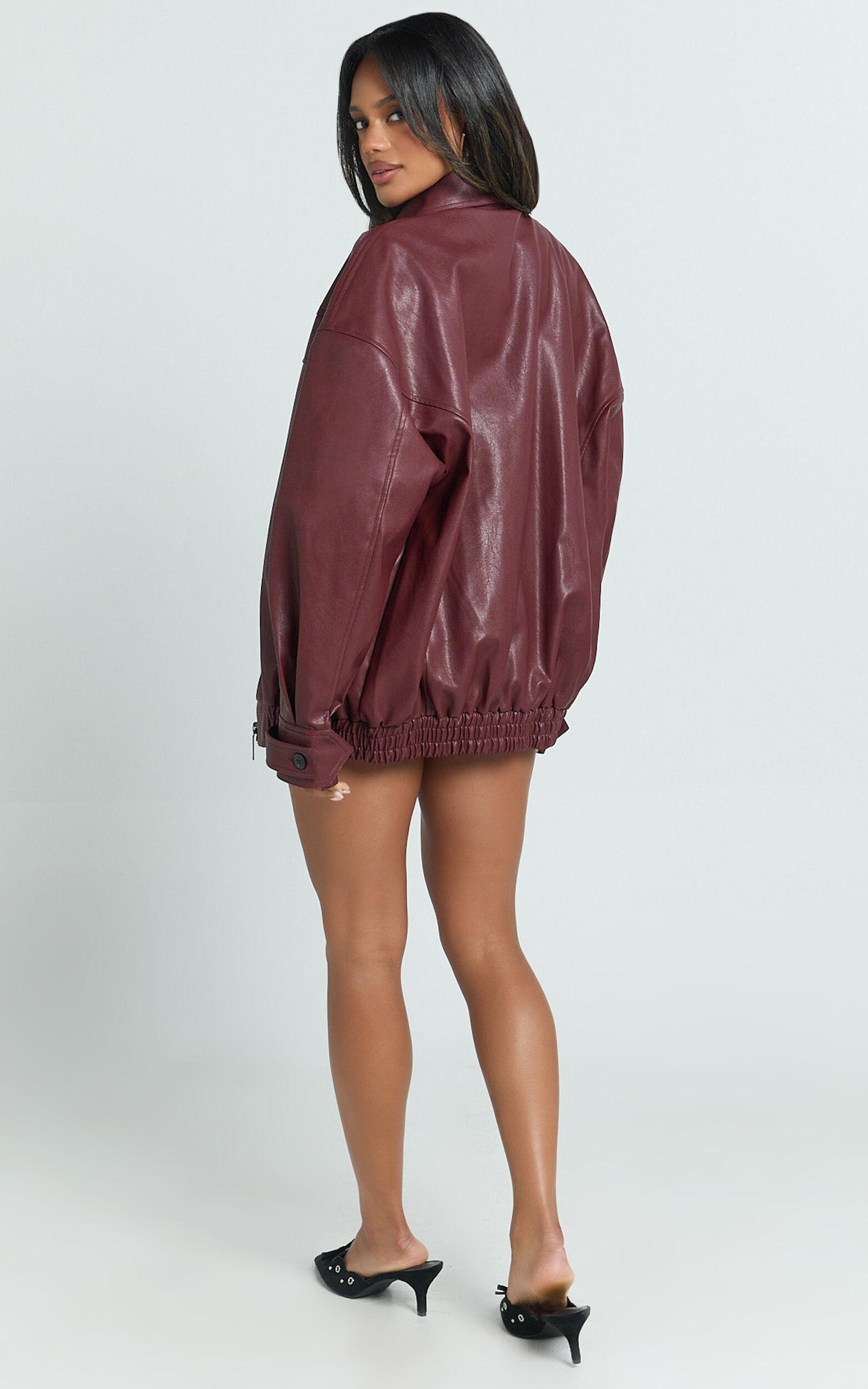 Rosetta Jacket - Oversized Faux Leather Bomber Jacket in Wine Product Image