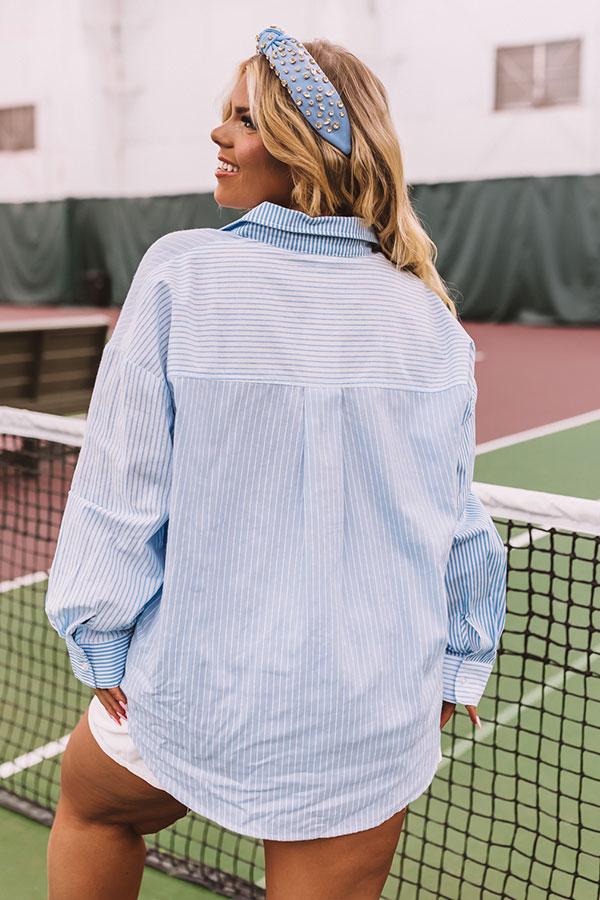 Pure Peace Stripe Button Up In Sky Blue Curves Product Image