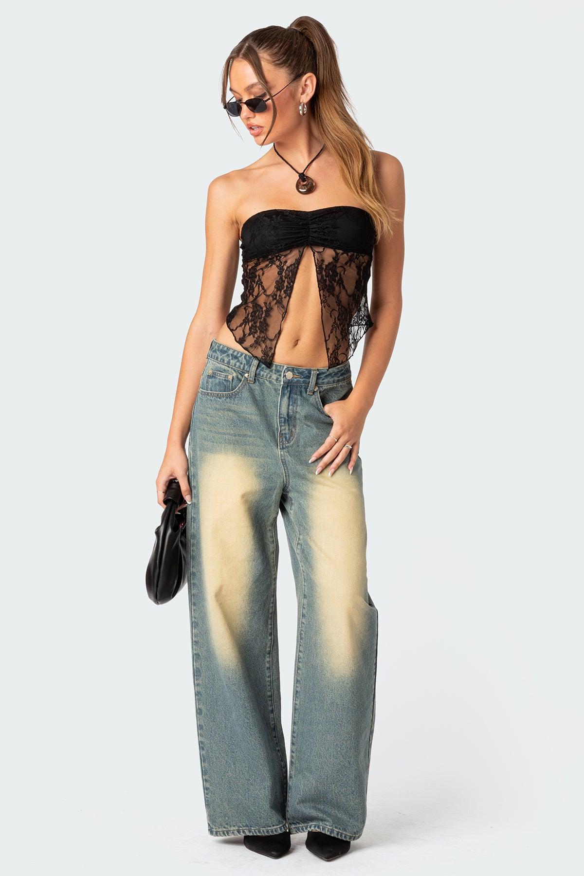 Twilight Sheer Lace Split Front Top Product Image