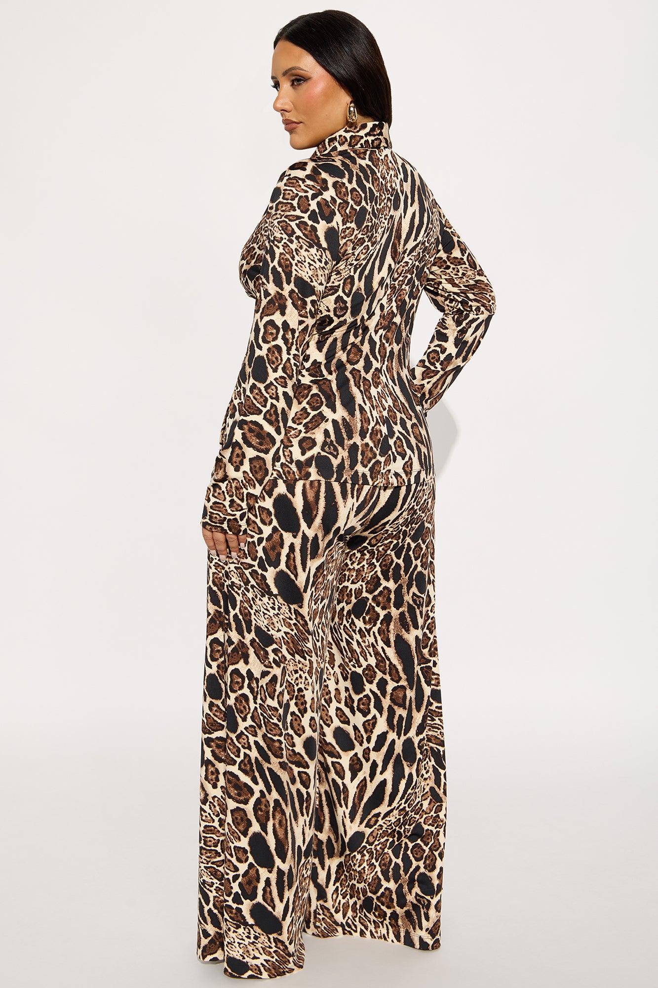 Debbie Leopard Print Pant Set - Brown Combo Female Product Image