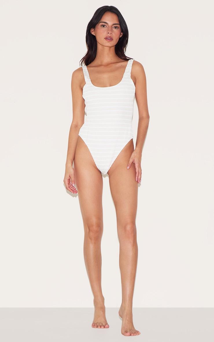 Cream Monochrome Crinkle Backless Swimsuit Product Image