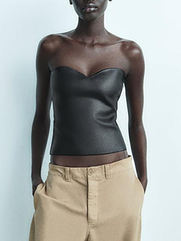 Skinny Sleeveless Shiny Solid Color Tube Vest Top Product Image