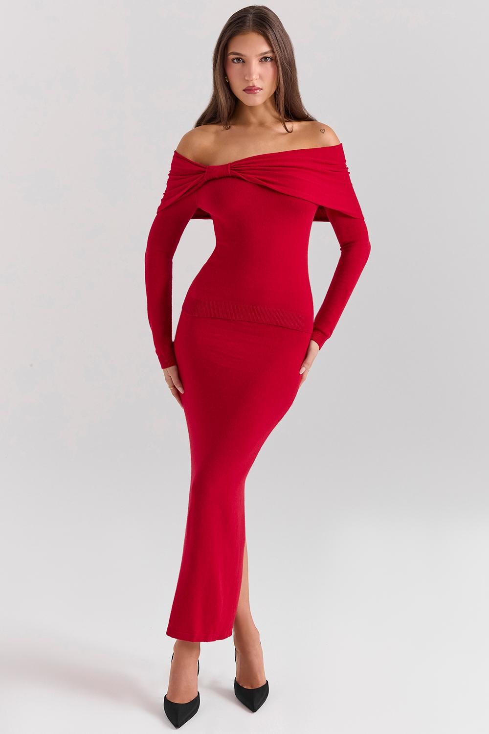 Faith  holly red cashmere blend midi skirt Product Image