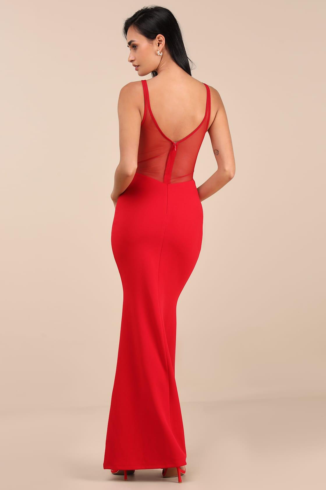 Fantine Red Mesh Sleeveless Mermaid Maxi Dress Product Image
