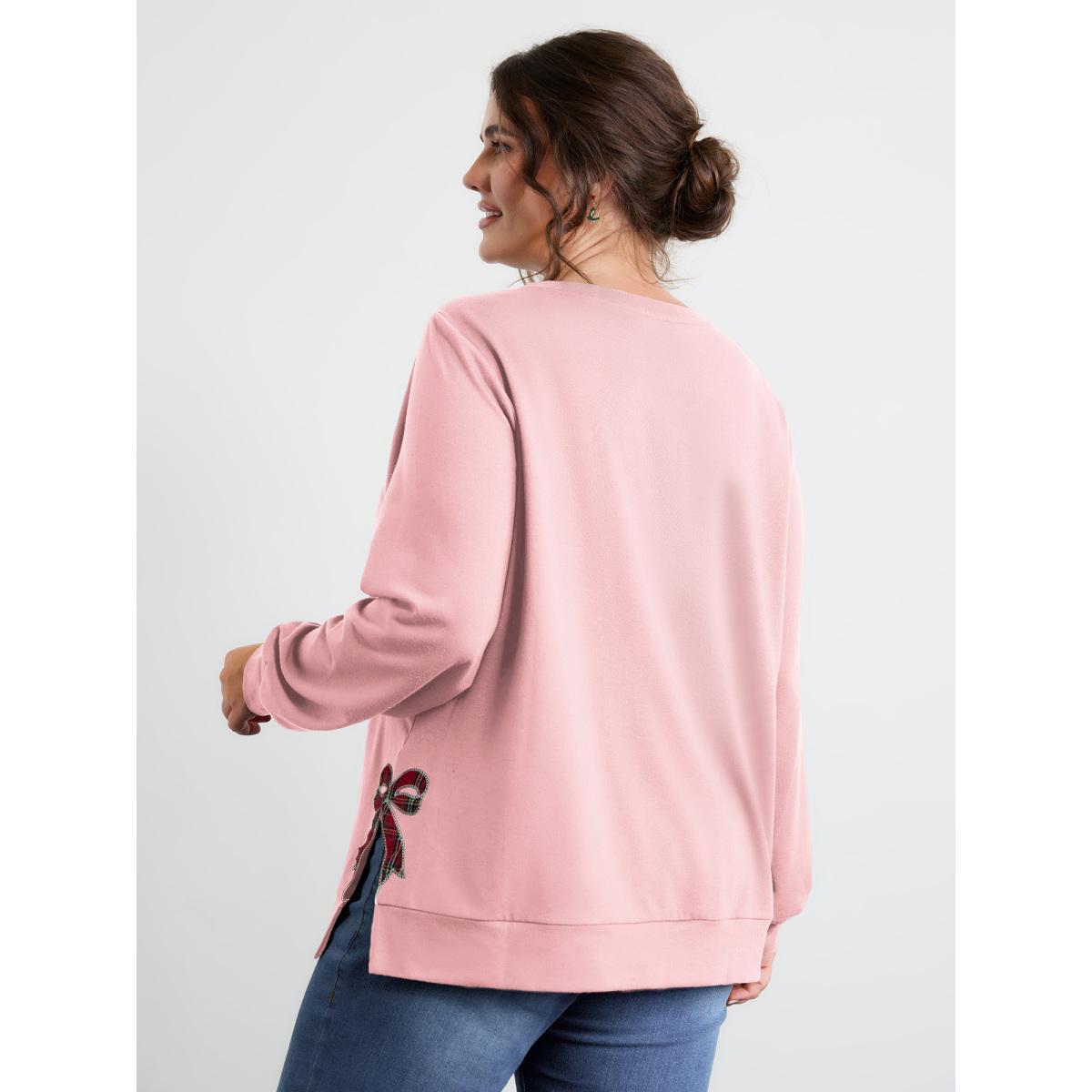 Plus Size Merry Applique Embroidery Sweatshirt Women Blush Playful Contrast Round Neck Casual Sweatshirts BloomChic 22-24/3X Product Image