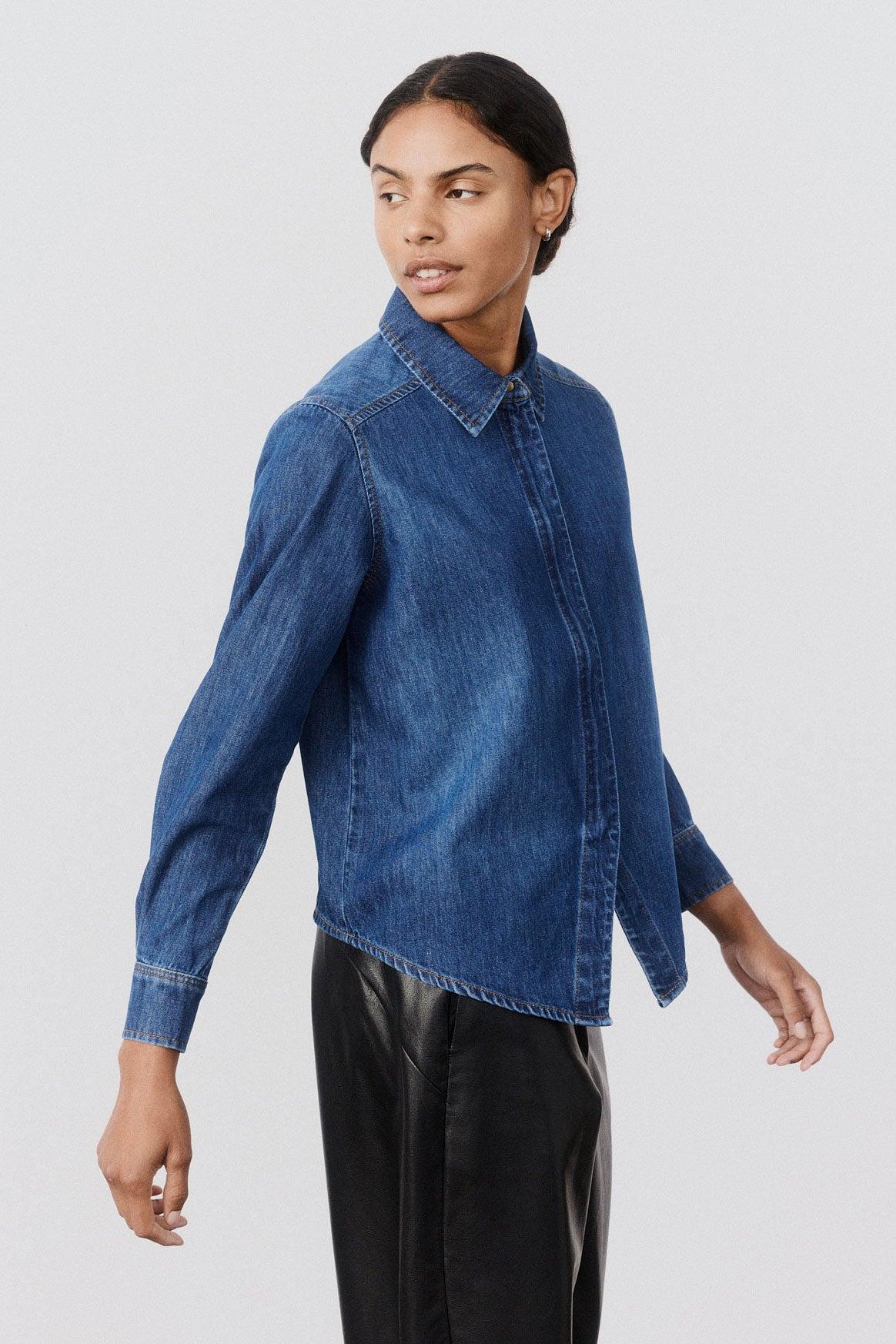 Denim Handkerchief With a Zipper Blouse Product Image