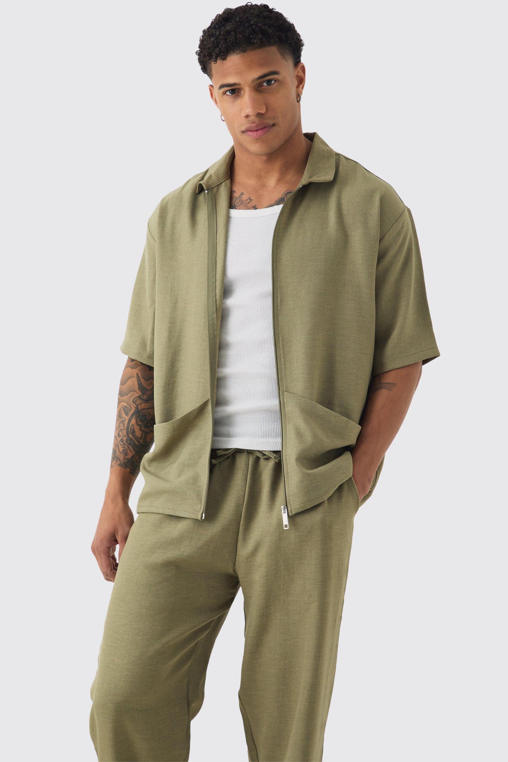 Oversized Linen Deep Pocket Shirt & Pants Set | boohooMAN USA Product Image