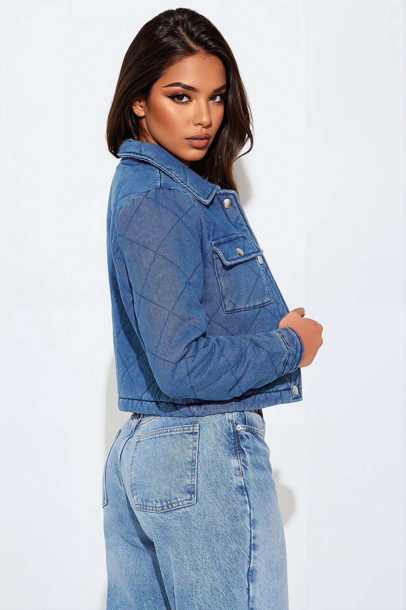 Jeanette Quilted Denim Jacket - Medium Wash Product Image