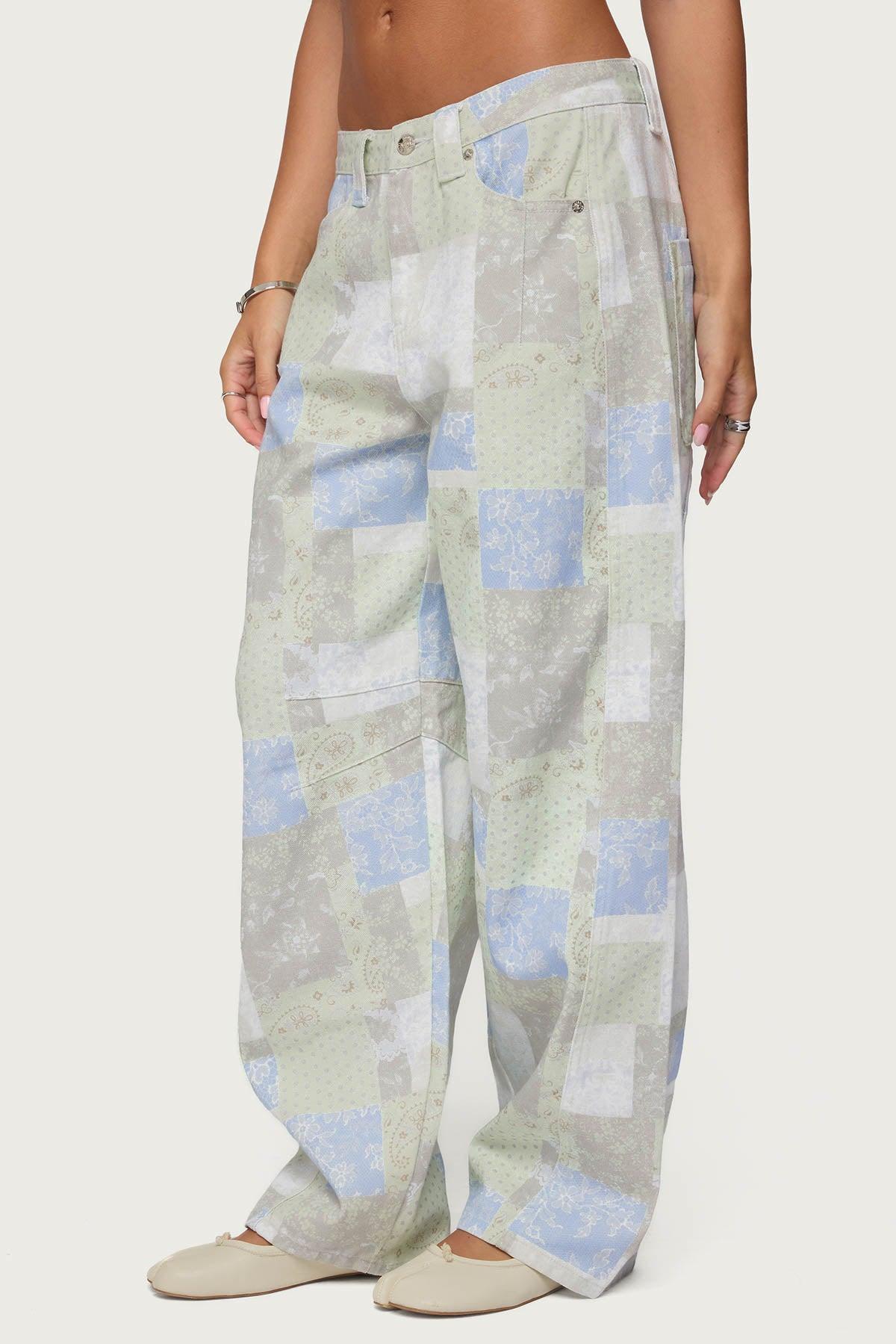 Patchwork Low Rise Baggy Jeans Product Image