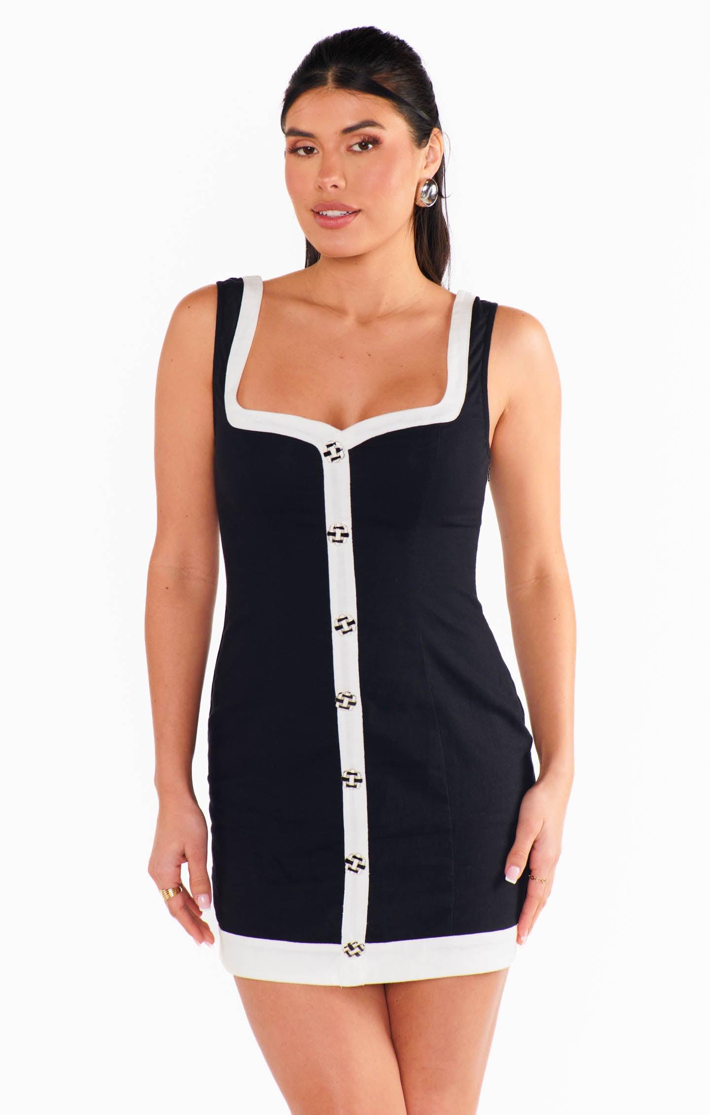 Coco Dress ~ Black and White Linen Product Image