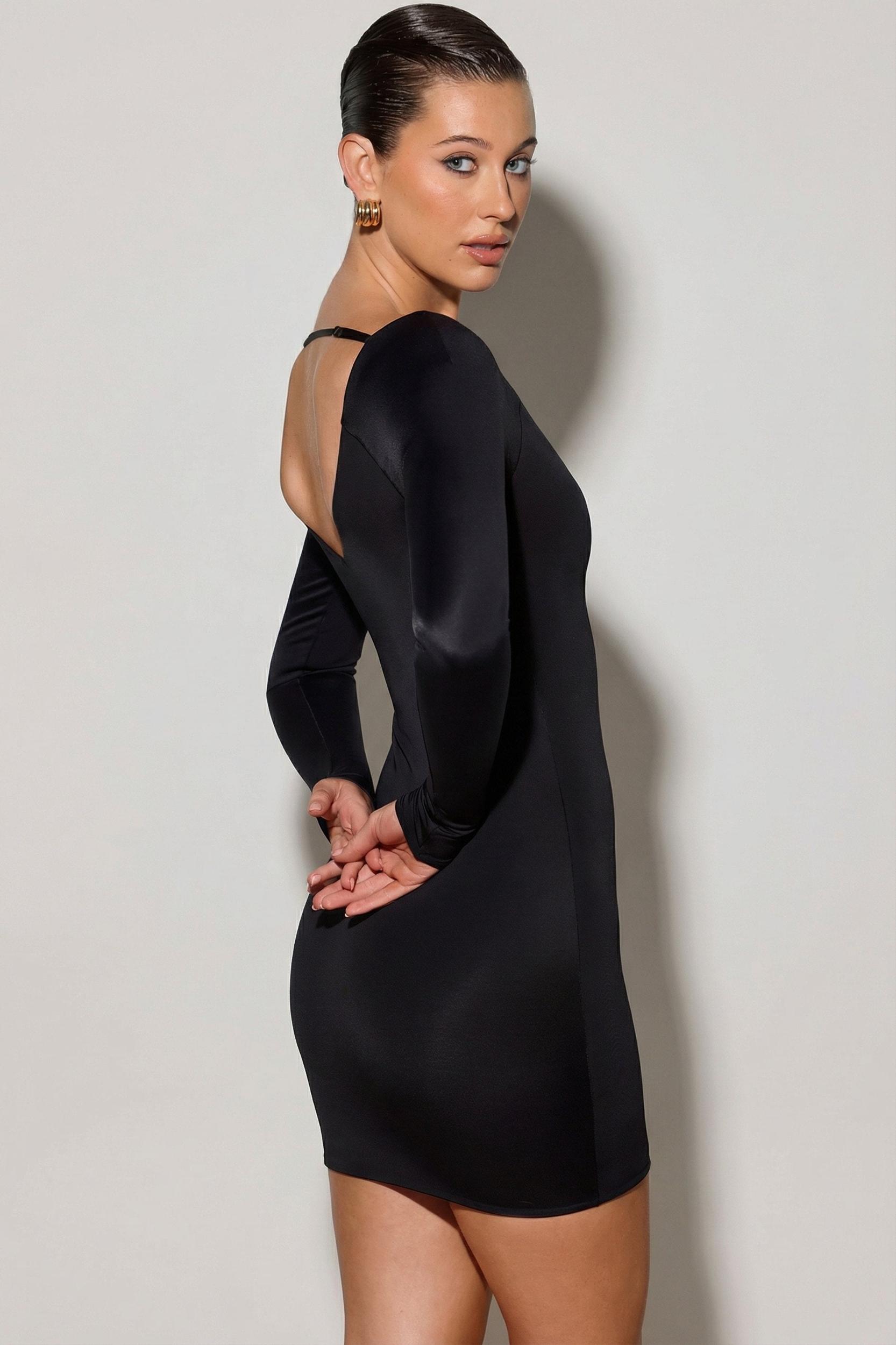 Scoop-Neck Mini Dress in Black Female Product Image
