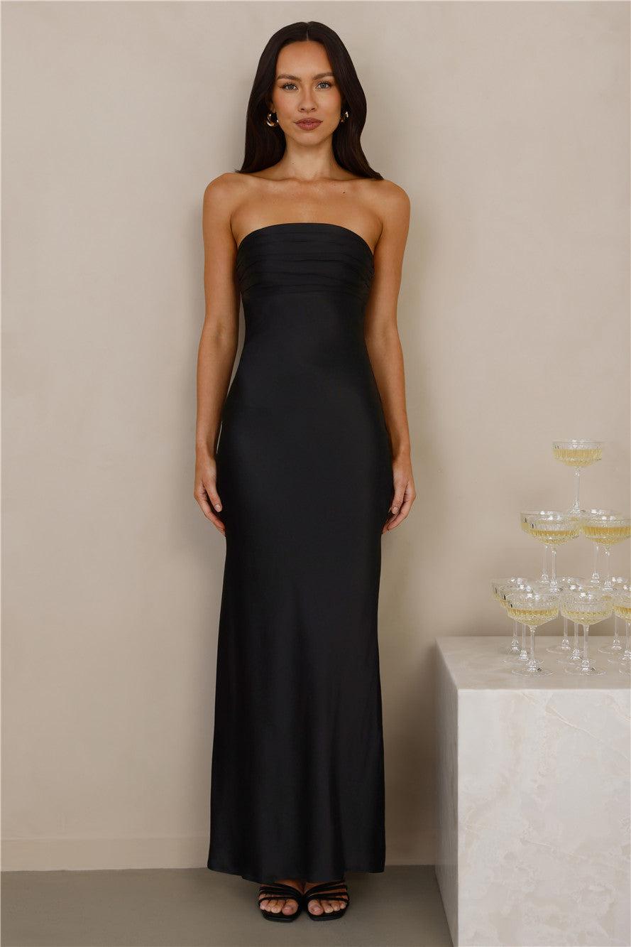 The Seraphina Strapless Satin Maxi Dress Black Product Image