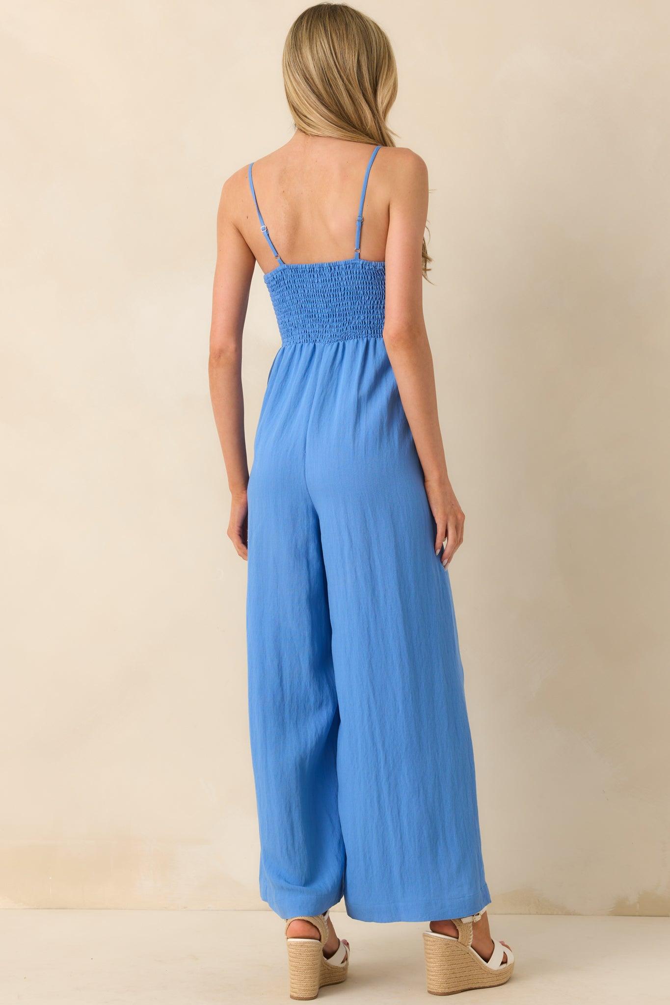 Z Supply Blue Rayon Beachside Smocked Jumpsuit Product Image