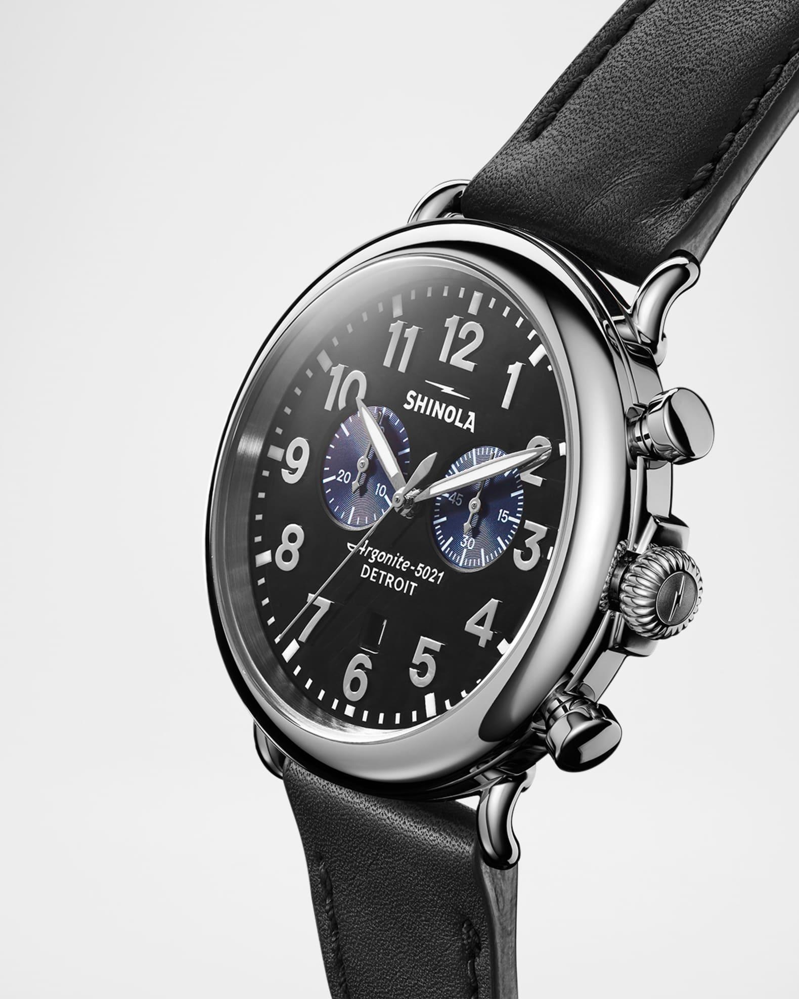 Mens Runwell 47mm Stainless Steel Leather-Strap Chronograph Watch Product Image