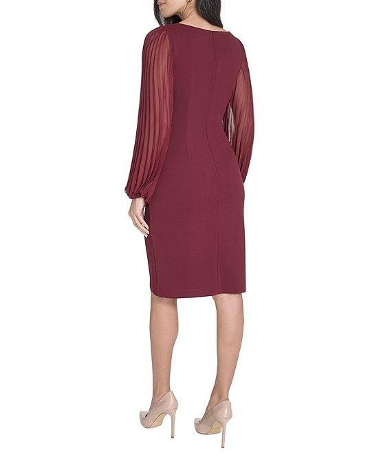 Jessica Howard Crepe Chiffon Pleated Long Sleeve Side Tuck Sheath Dress Product Image