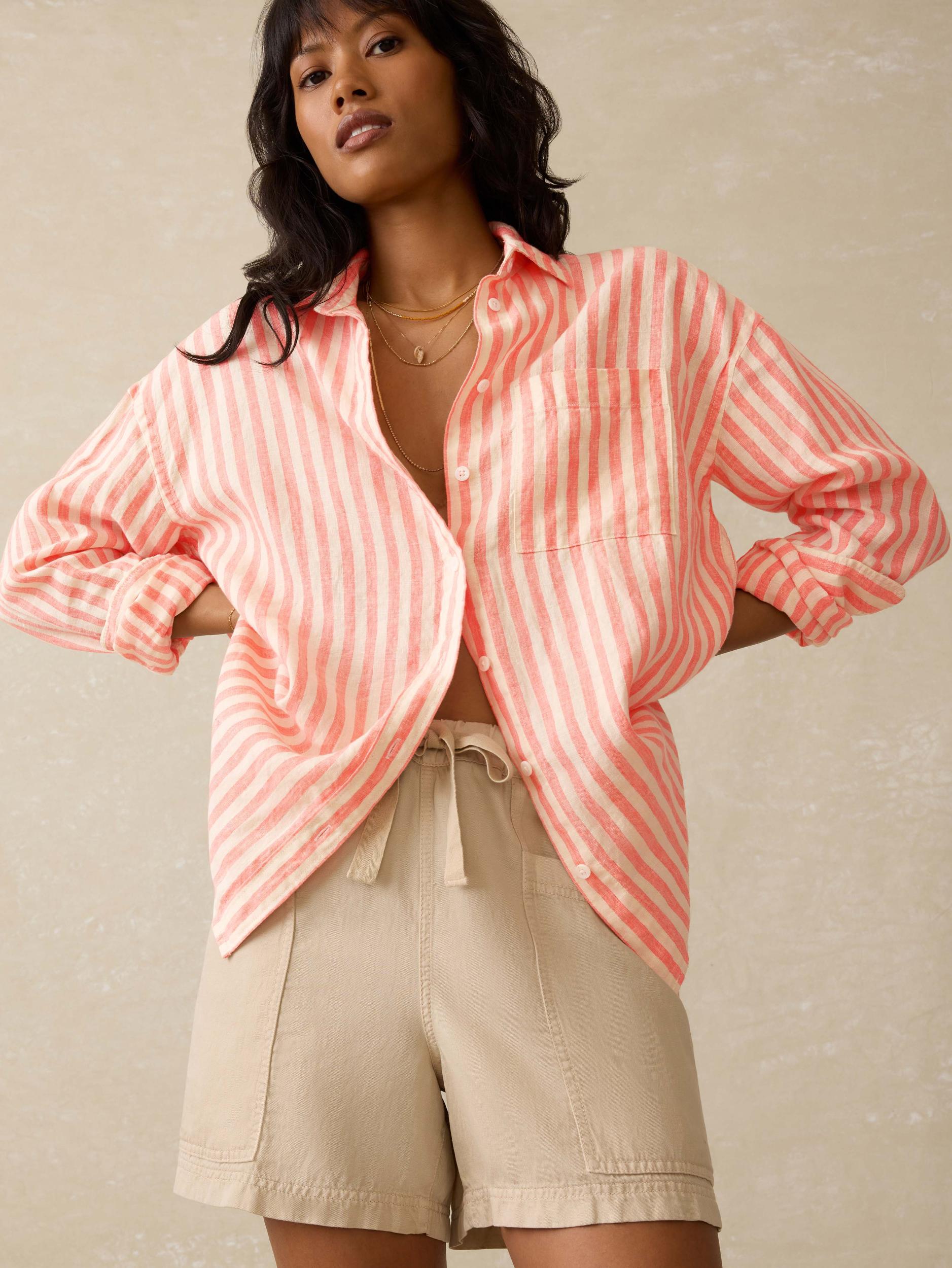 Laguna Linen Relaxed Shirt - Peach Lucy Stripe Female Product Image
