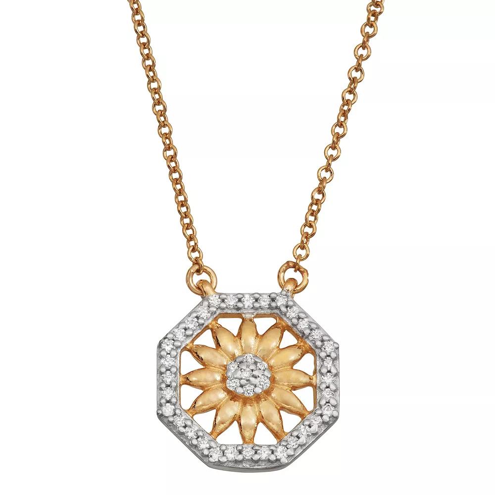 Jewelexcess Two Tone Sterling Silver 1/6 Carat T.W. Diamond Sunflower Pendant Necklace, Women's, Size: 18" Product Image