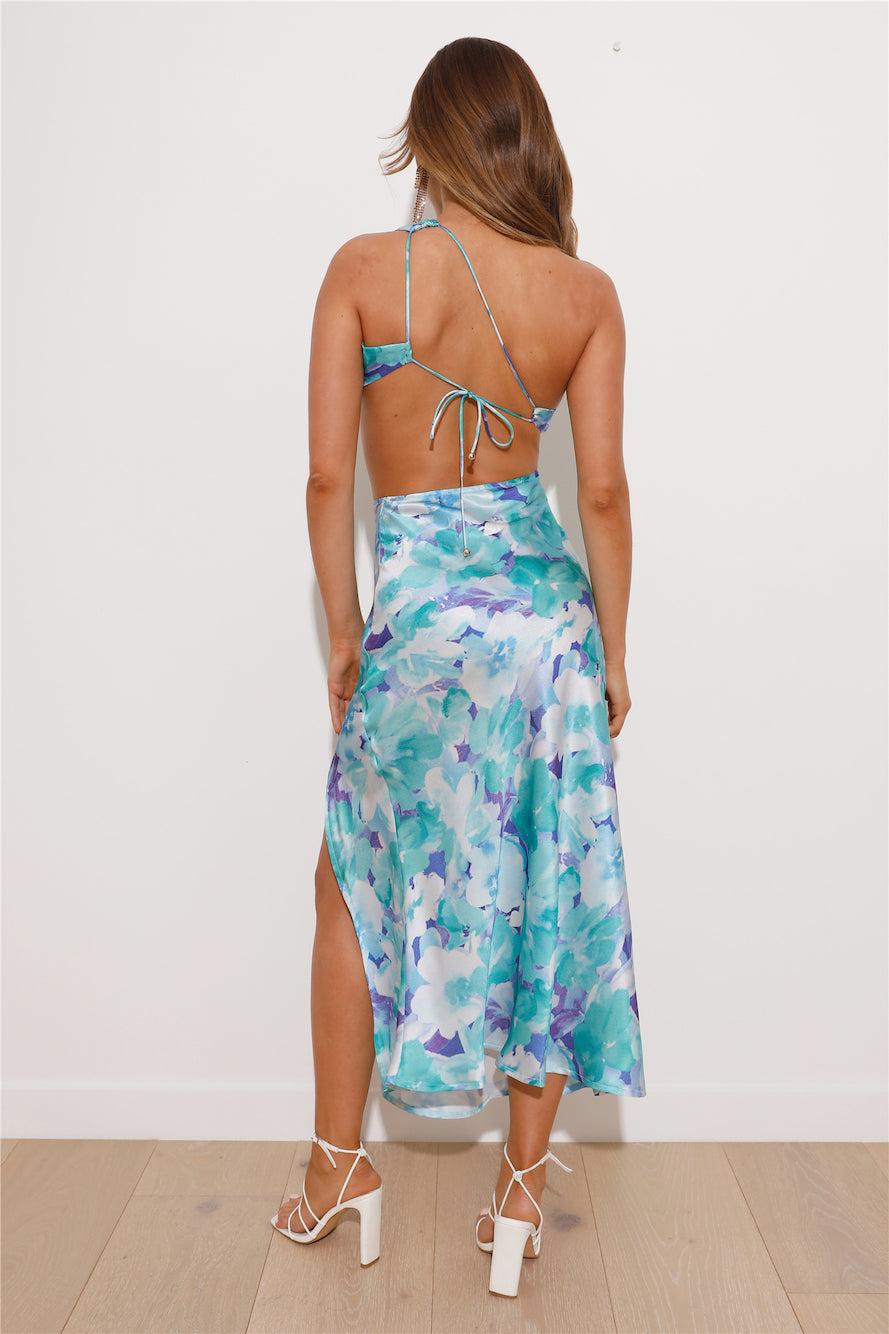 Color Splash Satin Midi Dress Blue Product Image