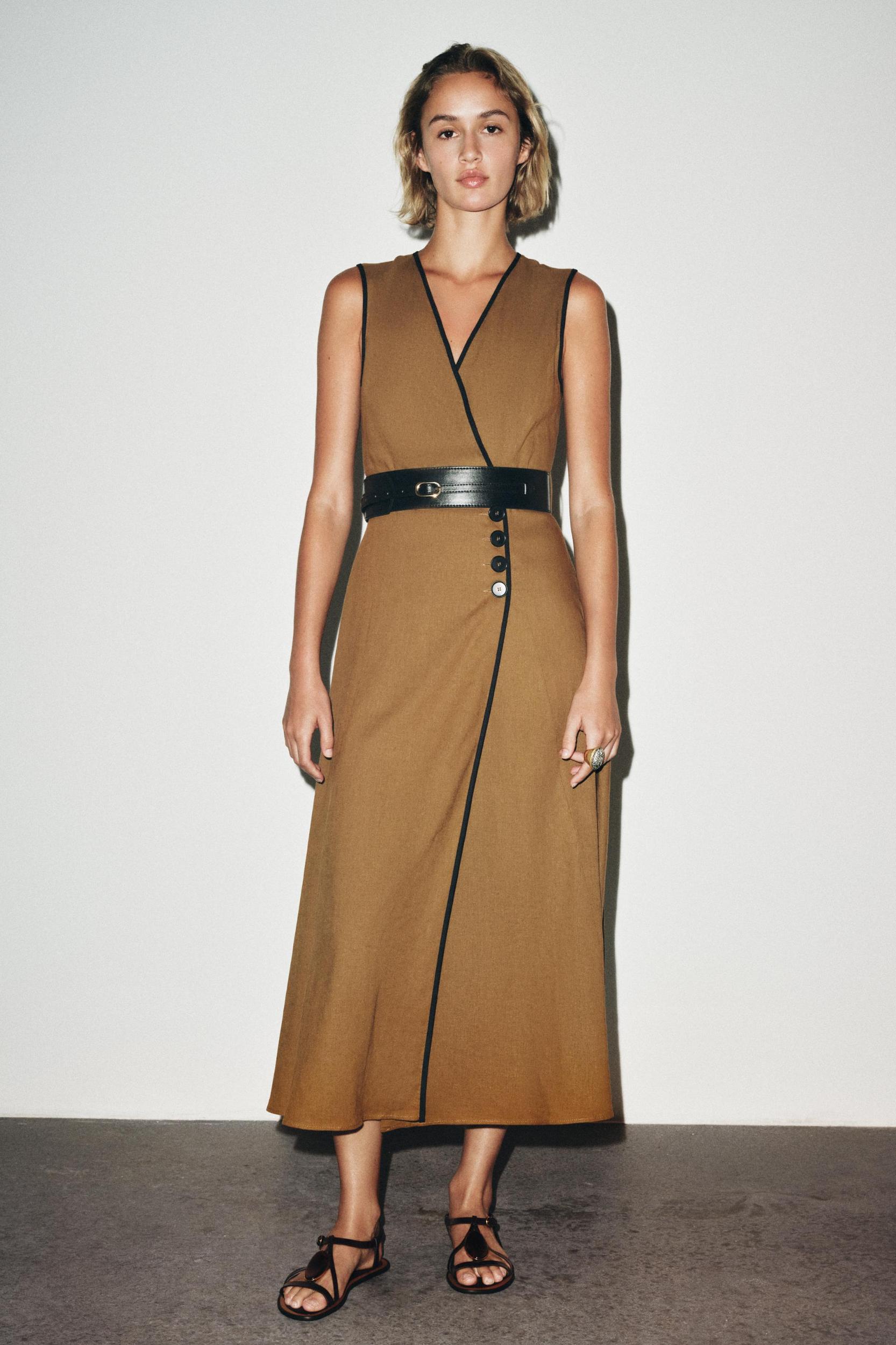 LINEN BELTED MIDI DRESS Product Image