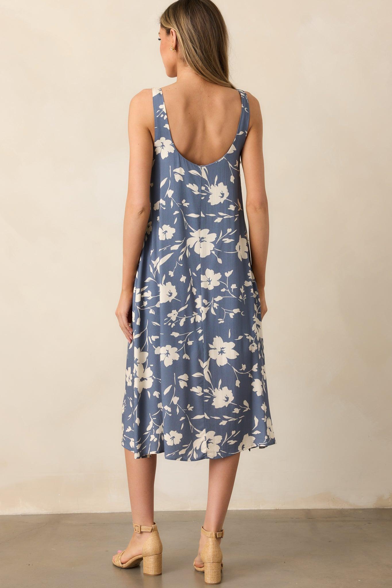 Breezing By Dusty Blue Floral Midi Dress Product Image
