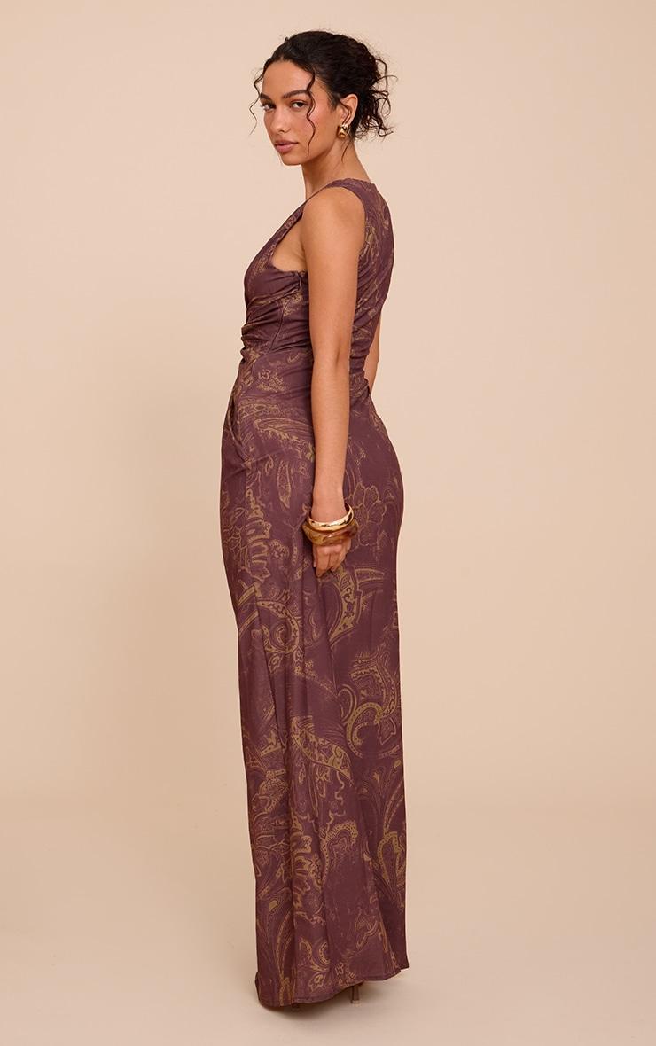 Brown Paisley Print Woven Twist Detail Maxi Dress Product Image
