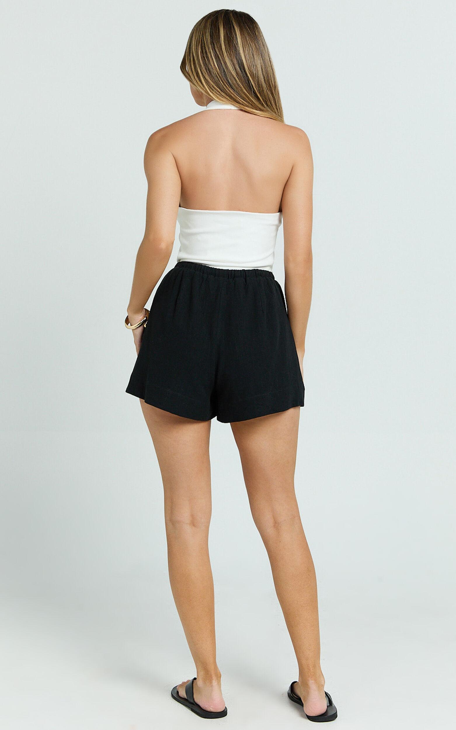 Olivia Shorts - Drawstring Relaxed Linen Shorts in Black Product Image