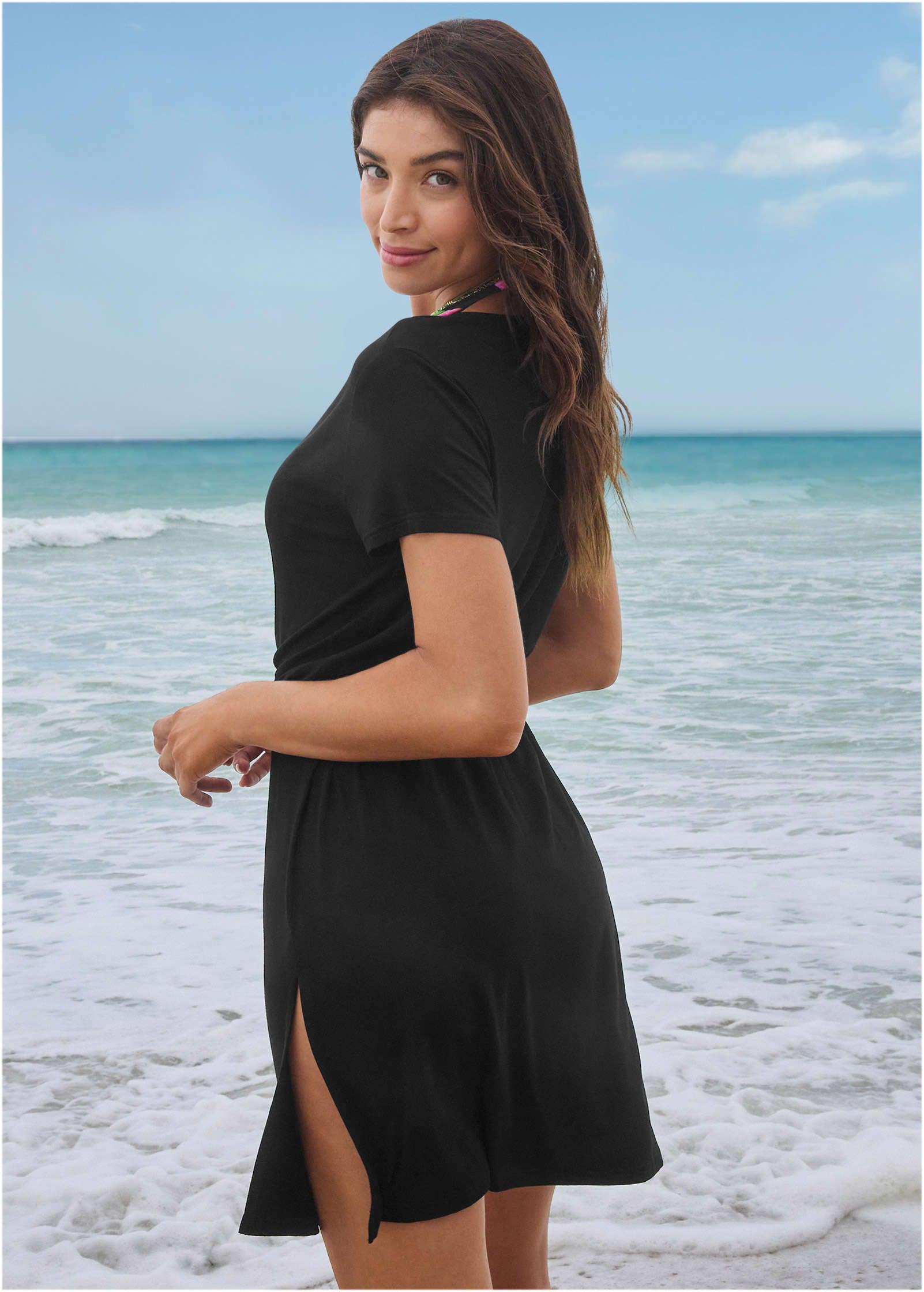Short Sleeve Cover-Up Dress - Black Product Image