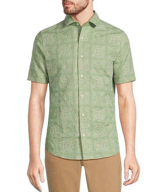 Murano From The Garden Collection Slim Fit Allover Embroidered Short Sleeve Woven Convertible Camp Shirt Product Image