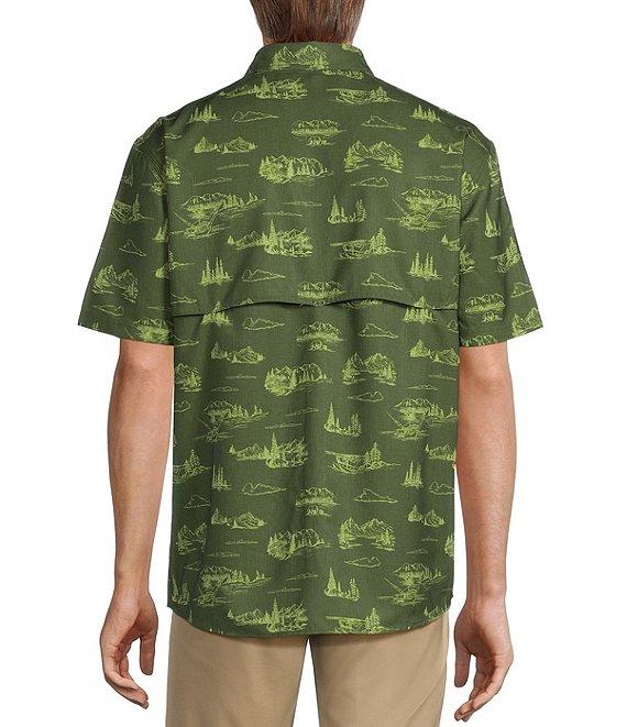 Roundtree & Yorke The Charter Performance Vented Short Sleeve Chambray Scenic Print Sport Shirt Product Image